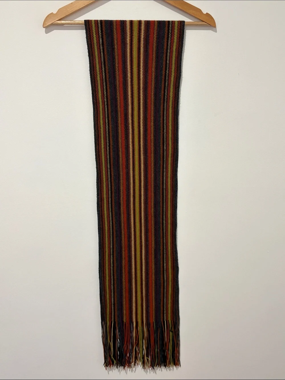 Knit Multicolor Scarf with Fringe Earth Tones Fall Winter Unisex